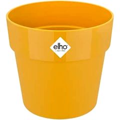 Elho B.for Original Round plant pot in ochre yellow with elho logo badge on white background