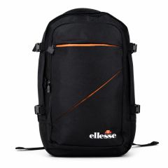 Ellesse black backpack with orange accents, multiple zip compartments and adjustable side straps, ideal for school, travel and everyday use.