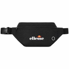 Ellesse black waist bag with adjustable strap and front zip compartment on a white background.
