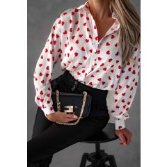 Women's Italian Heart Blouse White & Red at Guineys Ireland