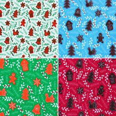 Kiss a Ginger Christmas fabric in Green, Raspberry, White and Blue