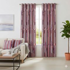 Firenze Striped Ruby Lined Eyelet Curtains