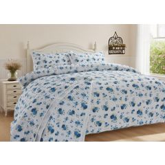 Florence blue floral duvet cover set by Velosso with rose pattern on white background