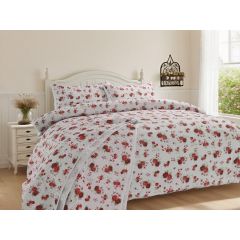 Florence red floral duvet cover set by Velosso with rose pattern on white background