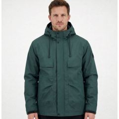 Men’s teal hooded water-resistant jacket by Soul Star with adjustable drawstring hood and front pockets