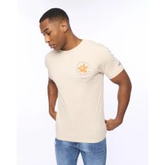 front view of Model wearing Flowered Men's T-Shirt Light Stone by Crosshatch