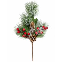 Frosted Cone and Berry Christmas Pick 43cm