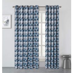 Genoa Fully Lined Geometric Eyelet Curtains Blue at Guineys Ireland