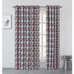 Genoa Fully Lined Geometric Eyelet Curtains Terracotta at Guineys Ireland