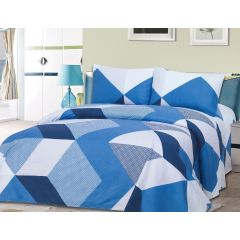 Soft Touch Microfibre Duvet Cover Set Geo Blue