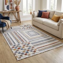 Boho Geometric Squares & Stripes Rug at Guineys Ireland