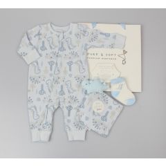 Pure & Soft Dinosaur Zip Romper 3 Piece Gift Set Blue
