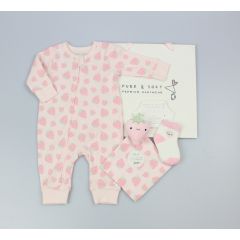 Pure & Soft Strawberry Zip Romper 3 Piece Gift Set Pink