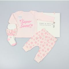 Pure & Soft Super Sweet Top & Joggers 4 Piece Gift Set Pink