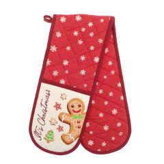 Gingerbread Christmas Double Oven Glove with festive holiday design