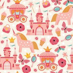 Printed Polycotton Fabric Girls Kingdom Cream at Guineys Ireland