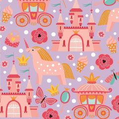 Printed Polycotton Fabric Girls Kingdom Lilac at Guineys Ireland