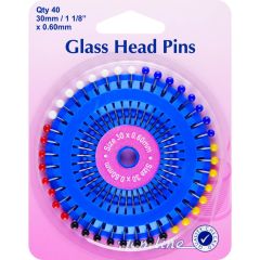Glass Head Pins Nickel - 30mm, 40pcs at Guineys Ireland