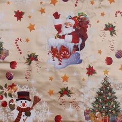 Christmas PVC Oil Cloth Santa Snowman Gold 1188-01 - Sold by the Metre