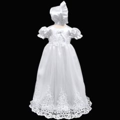 Baby Girls White Embroidered Christening Gown & Bonnet