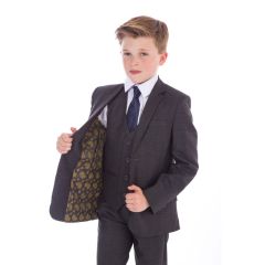 Boys 5 Piece Check Suit Grey