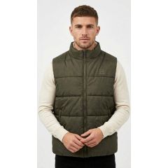 men khaki quilted bodywarmer with zip fastening and chest logo