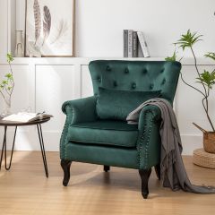 Velour Wingback Chair & Cushion Green