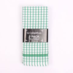 Check Tea Towels Green 3 Pack