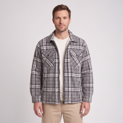 model wearing the Men's Zip Fleece Shirt Grey Check