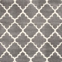 Full view of rectangular grey Moroccan trellis rug