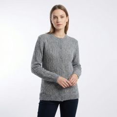 Model wearing the Women's Swirl Cardigan Grey