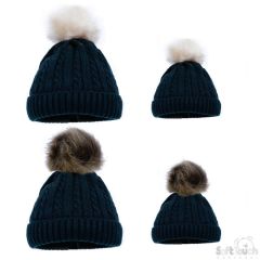 Mum & Baby Bobble Hat Set Black