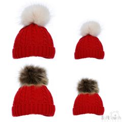 Mum & Baby Bobble Hat Set Red