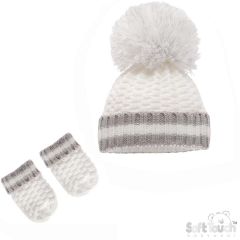 Baby Ribbed Hat & Mitten Set White