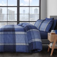 Hamilton Check blue duvet cover set by Velosso with large check pattern
