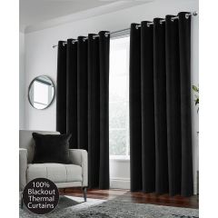 Hampton 100% Blackout Eyelet Curtains Black