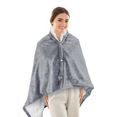 Eskimo Luxury Flannel Fleece Heated Shawl in grey with Sherpa lining and USB power connection