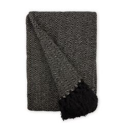 Herringbone Recycled Cotton Throw Black