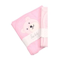 Hooded Towel Pink Bear 100% Cotton