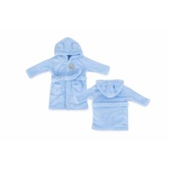 Hugs & Kisses blue hooded baby robe with novelty ears soft flannel bath robe for babies