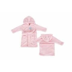 Hugs & Kisses pink hooded baby robe with novelty ears soft flannel bath robe for babies