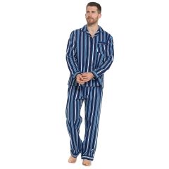 100% Cotton Flannelette Pyjamas Navy Stripe