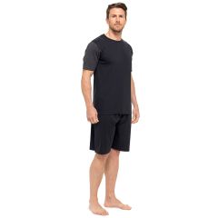 Mens 100% Cotton Plain T-Shirt & Short Pyjama Set Black - Online Offer Only