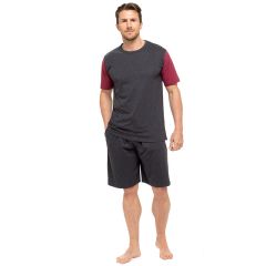 Mens 100% Cotton Plain T-Shirt & Short Pyjama Set Red - Online Offer Only