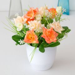 Artificial Flower Rosebud & Daisy Grave Pot