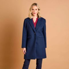 Female Model Showing the front of the Women's Revere Collar Coat Midnight