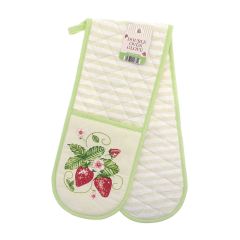 Strawberries double oven gloves with cotton outer and insulated filling. Strawberry printed stripe design