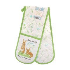 Rabbit printed Jump for Joy double oven gloves with cotton outer and insulated filling. Green details.