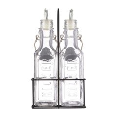 Kilner Set Of 2 Oil Bottles & Metal Rack 0.3 Litre