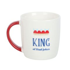 King of Dad Jokes mug with crown design, red handle and 350ml capacity.